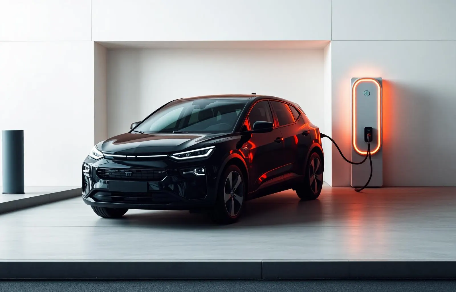 Voiture électrique en charge sur une borne murale Beev
